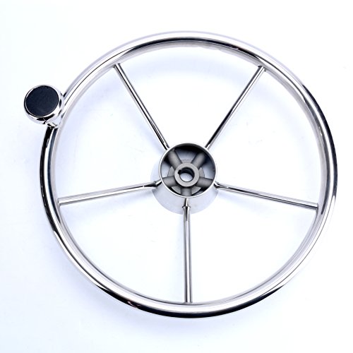 Amarine Made 5-Spoke 13-1/2 Inch Destroyer Style Stainless Boat Steering Wheel With Big Size Knob - Xk-9310Srf1 #TOP6