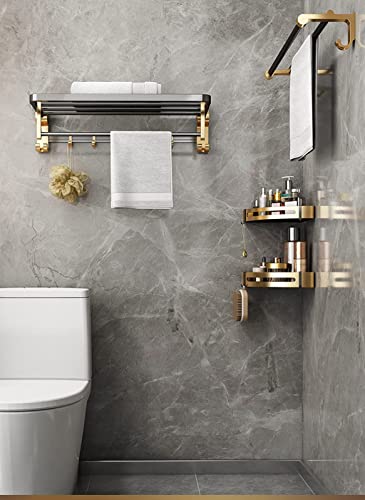 Toallero doble de pared de aluminio de 60cm con gancho multifunción negro 8