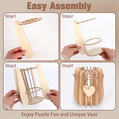 Image of Kaempe Wooden Vase Compatible for Lego Flowers Bouquet, 3D Wooden Puzzle Vase for Lego Botanicals, Daffodils, Sunflowers, Roses, Cherry Blossom, Tulips, Lotus (Style 1)