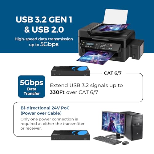 Image of OREI USB 3.2 Over Ethernet HDbaseT Cat6 Extender LAN Upto 330 Feet - Dual Host Extends 2X USB-C / 2X USB-A Signal Over LAN Ethernet - RS-232, PoC, Supports All Operating System