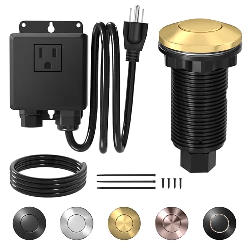 Image of Joinfworld Garbage Disposal Air Switch Kit Waterproof Garbage Disposal Button Kit with Long Garbage Disposal Switch Brushed Brass /Brushed Champagne - UL Listed