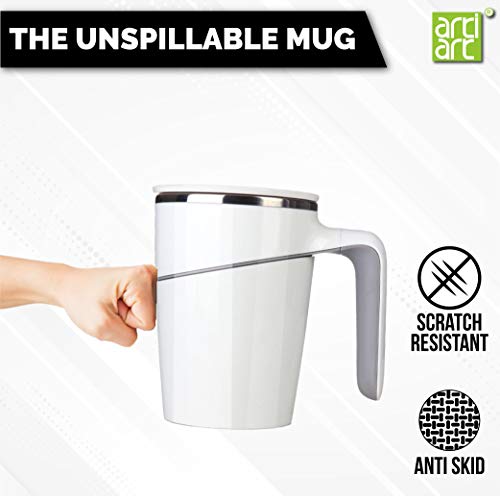 Image of (Taiwan Grace Stainless Steel Spill Proof Suction Mug with Flip Top Lid, Patented Design & Suction Technology, Keeps Hot & Cold for 2 Hours (470 ML) White