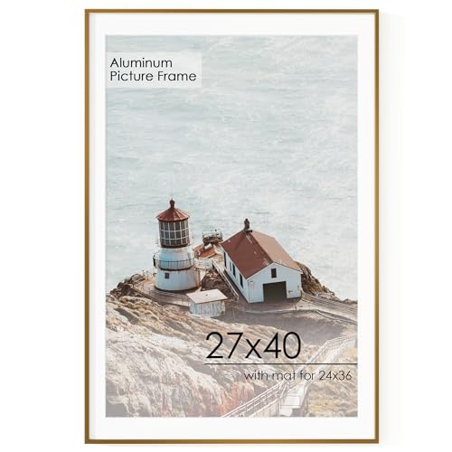 27x40 Metal Picture Frame For Wall With Mat For 24x36, 27''x40'' Aluminum Photo Frames With Tempered Glass For Home Decor, Minimalist Modern Poster Frame Horizontal And Vertical Formats, Bronze