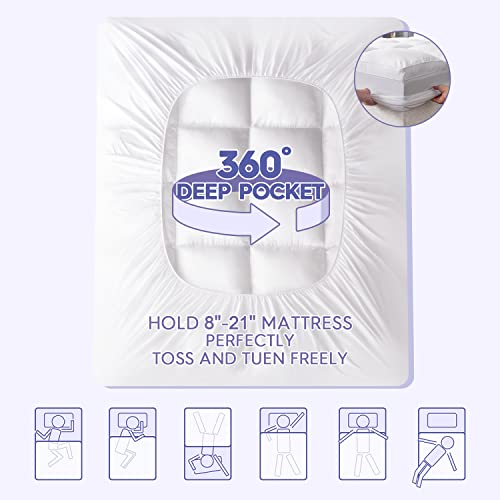 ABENE Mattress Topper for Back Pain Relief, Extra Thick Mattress Pad Pillowtop, Soft Mattress Protector Cover with 8"-21" Deep Pocket (Pure White, Full, Feather Down) — view 4