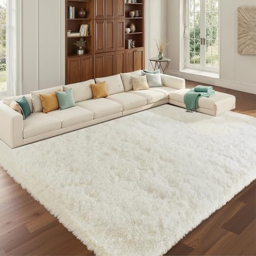 Tapete blanco peludo suave 5x7 para dormitorio miniatura 3