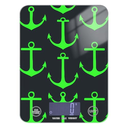 Bilancia da cucina blu scuro con motivo oceano verde fluo facile da pulire per cucina 5 kg/5 g, bilancia da cucina digitale con 4 unità per la perdita di peso cottura cottura pesa digitale para