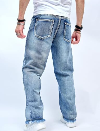 Kinghua Mens Baggy Jeans Straight Leg Loose Fit Denim Pants Casual Skater Streetwear Trousers3