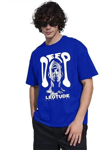 Image of LEOTUDE Half Sleeve Oversized Cottonblend Round Neck Drop Shoulder Printed Men's T-Shirt (Color Black)