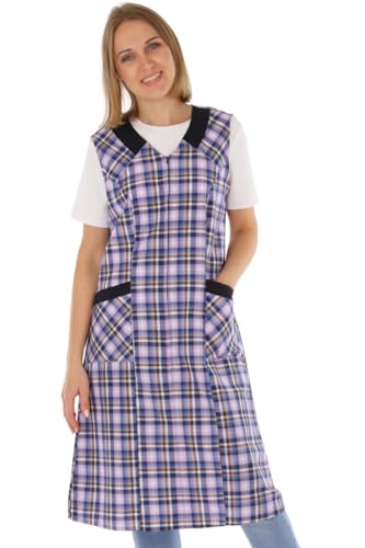 Blouse zippée RV - Tablier pour femme sans manches - Tablier de cuisine - Tablier ménager - Blouse pour femme, à carreaux - Coton/Polyester, Design 3., 42