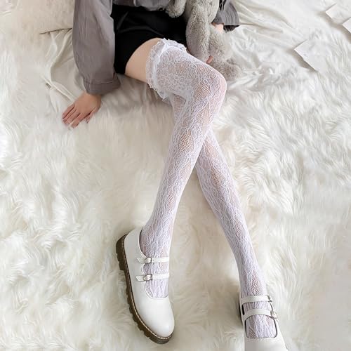Image of Thigh High Stockings with Bow, Santa Accessory Y2K Fishnet Socks with Lace Brim Lingerie Tights for Women