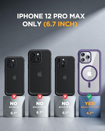 Image of Miracase Magnetic for iPhone 12 Pro Max Case [Compatible with MagSafe] Full-Body Phone case with Built-in Glass Screen Protector& Camera Protector, Military Drop Proof 12 Pro Max Cover, Purple