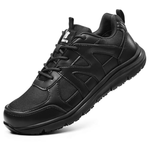 CUMNTQ Non Slip Work Shoes Breathable Kitchen Chef, Black Men 9/Women 10.5 | Comfortable Slip Resistant Work Shoes, Oil & Water Resistant Easy to Clean, Lightweight Sneakers for Food Service Restaurant - image 1