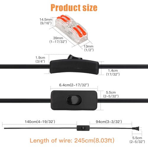 Asjeumt Black 8FT Lamp Cord with Switch, Extension ON Off Wire with Plug by Asjeumt - Used condition - Image 3