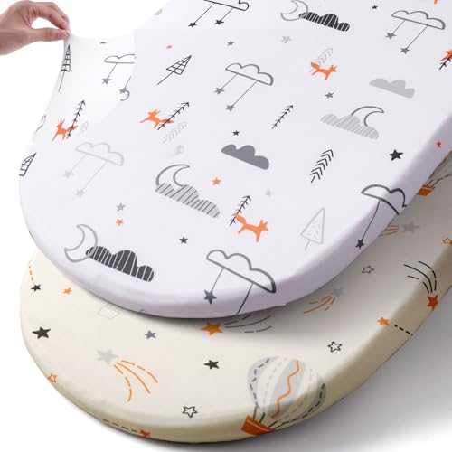 Image of Stretch Fitted Bassinet Sheet Set BROLEX 2 Pack Cradle Sheets for Bassinet Pad/Mattress,Unisex Boys Girls,Ultra Soft,Starsmoon Balloon