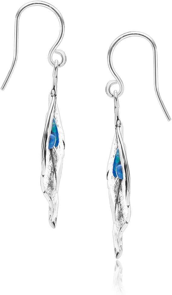 JEAN RACHEL JEWELRY 925 Sterling Silver Dangle Earrings for Women - Leaf Shape with Multiple Opal Vintage Design - Hypoallergenic, Lead & Nickel Free - Artisan Handcrafted Statement Earrings
