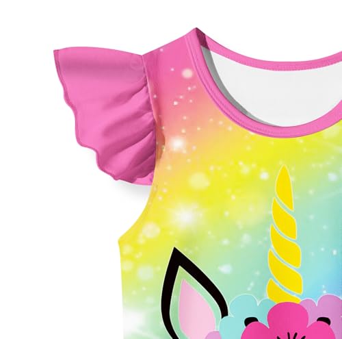 Girls Rainbow Unicorn Dress, Ruffle Sleeve Casual Playwear, Princess Dress for Birthday, Party, and Everyday Wear2