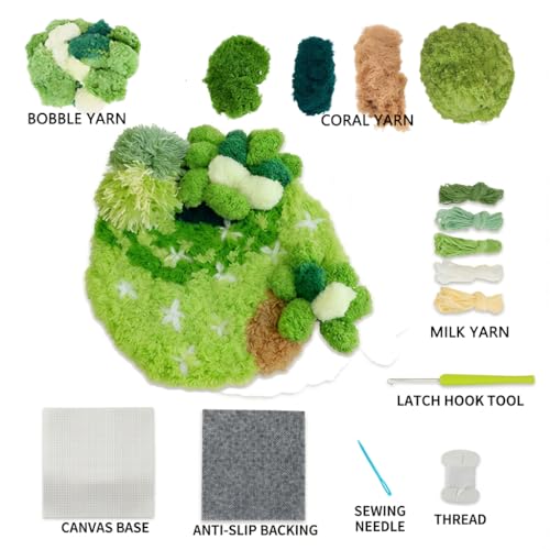 Image of beausougon 3D Moss Latch Hook Kit for Adults,Relaxing DIY Coaster Craft Set with Premium Textured Yarn,Creative Embroidery and Crochet Hobby Token for Craft Lovers,Crochet Kit for Beginners