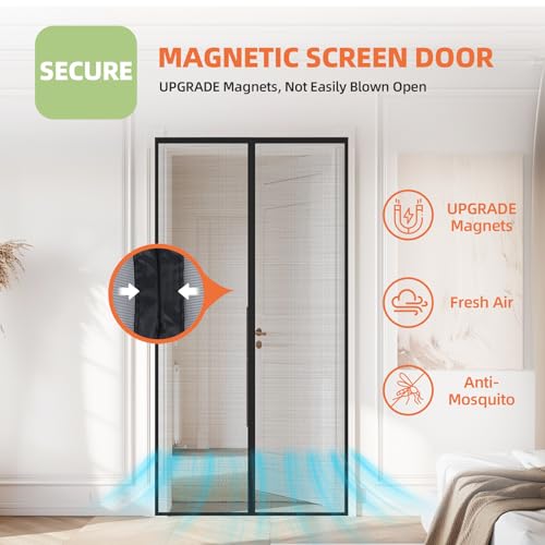 Magnetic Mosquito Screen Door Mesh - Screens Doors Netting for Patio - 30 x 80 Inch Magnet Bug Fly Net Curtain for Doorway - Front Door Mesh Cover Magnets Closure - Outdoor Porch Pet Window Netting by MyGift - Used condition - Image 3