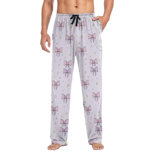 Men’s Kawaii Bows Pajama Pants with Pockets, Comfortable Lounge Sleep Bottoms#4993