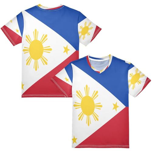 Kid's Summer Shirt Short Sleeve Top Quick Dry National Flag of The Philippines Active Tees for Boys Girls