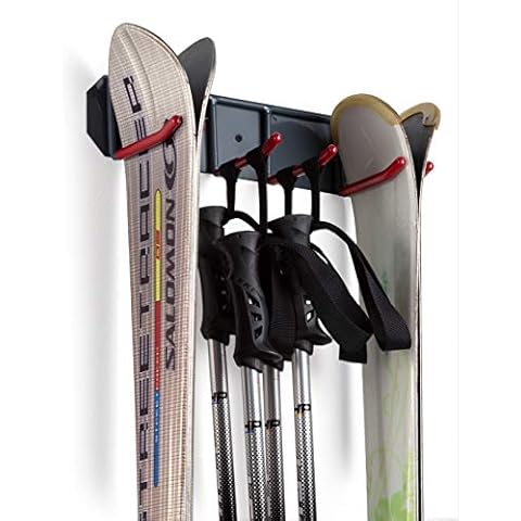 Wall Mounted Rack Organizer for Skis and Poles Heavy Duty Horizontal Wall Ski Rack Garage Storage with Metal Frame and Padded Hooks Indoors Outdoors Premium Wall Hooks (Medium Holds 2 Set of Ski's) Cover