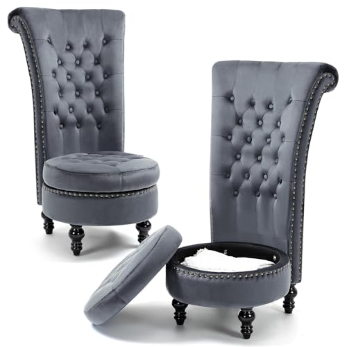 AVAWING Velvet Armless Throne Chairs Set of 2, Grey