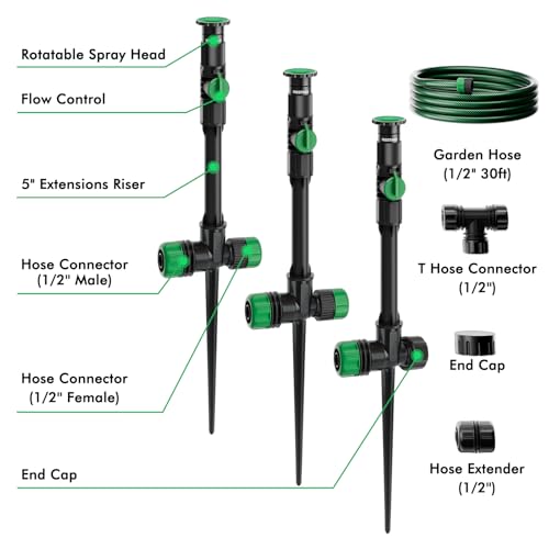 RESTMO Flexible Sprinkler System with Metal Spike Base, Above Ground DIY Irrigation Kit, Multi-Adjustable Lawn Sprinkler Set, Ideal for Plant and Flower Bed Watering, 30ft Garden Hose Included by Restmo - Image 2