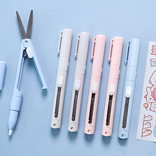 Gincevhy 3 Pairs Assorted Colors 2-In-1 Pen Style Scissors With Paper Cutter, Folding Stainless Steel Shears And Ceramic Penblade, Portable Travel Safety Scissors For Home, School, Diy Crafts #TOP6