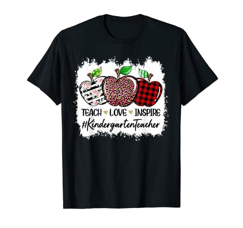 Teach Love Inspire Kindergarten Apple Leopard Rosso Plain Maglietta