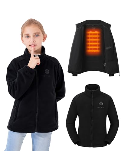 HEWINZE Girls Heated Fleece Jacket, Electric Heating Warming Jacket with 5V Battery Pack