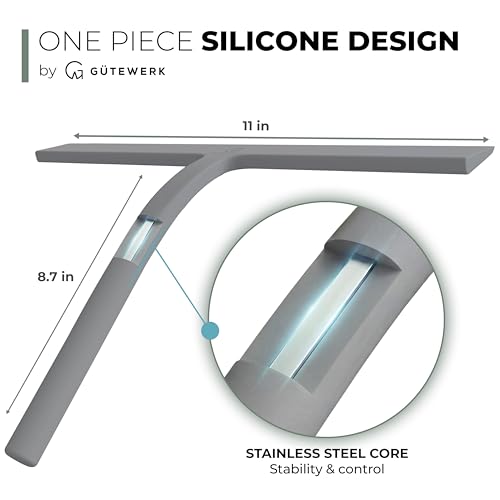 Image of Gutewerk Shower Squeegee - Silicone, Hygienic for Bathroom, Screen & Window - 28 cm With Holder, No Drilling