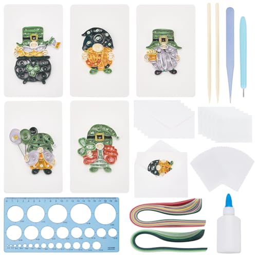 WEBEEDY 20 Sets DIY St. Patrick's Day Paper Quilling Kit for Adults Beginners 5 Styles Gnomes Greet