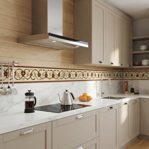 Image of Decorative Peel and Stick Wall Border Sticker 4 Inch x 4 Feet | Waterproof Self Adhesive PVC Wallpaper Border | Floral, Vintage & Traditional Designs | Wall Trim for Home Decor, VWB2