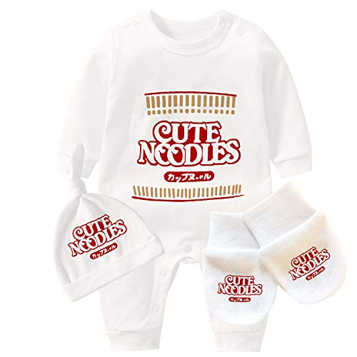 Image of YSCULBUTOL Baby Twins Bodysuit Funny Ramen Outfit Noodle Funny Romper Baby Costume Jumpsuit Hat Bags
