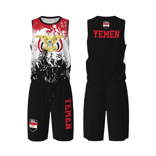 Yemen Flag Flag Grain (2) Basketball Jersey Uniform Suit for Men Adults Training Athletic Set