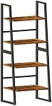 DRM Industrial 4-Tier Leaning Ladder Shelf: 2-in-1 Space-Saving Storage Rack & Rustic Bookshelf for Living Room, Bedroom, Kitchen, Office | Compact Design with Metal Frame & Adjustable Wood Shelves