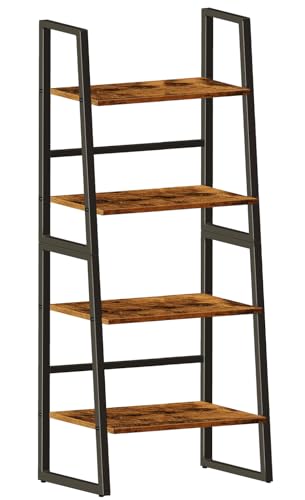 OYE 4 Tier Ladder Shelf, 2 in 1 Industrial Storage Rack Leaning Bookshelf for Living Room, Bedroom, Kitchen, Space Saving Small Book Shelf