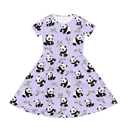 Image of Girls Dress with Pockets Basic Short Sleeve High Waist Swing Skater Dress School Party Dress for Kids