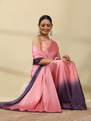 Image of Garden Vareli Lace Border Satin Saree with Unstitched Sequin Blouse Piece
