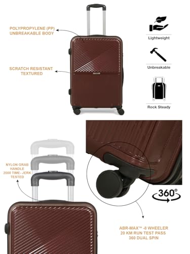 Image of Teakwood Set of 2 8 Wheels Trolley Bag, Hard Cabin with Zipper Closure, Adjustable Push Button & Cross Side Strap, Number Lock System 360 Degree (Set of 2, Brown)