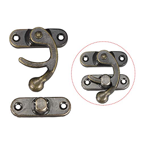 uxcell Antique Vintage Lock Clasp Right Latch Hook Hasp 42mm x 37mm Swing Arm Latch Plated Bronze, 5 pcs w Screws - Image 3