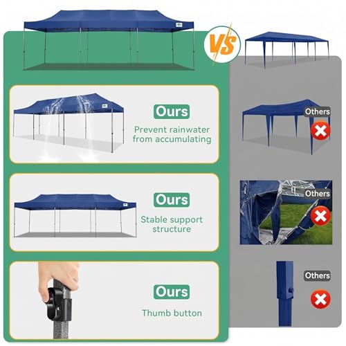 Image of COBIZI 10x30 Heavy Duty Pop Up Canopy Tent with 8 Sidewalls, Dark Blue