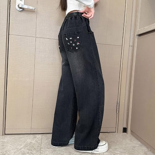 Girls Baggy Jeans Straight Wide Leg Y2K Streetwear Jeans Casual Loose Elastic Waist Denim Pants Trouser with Pocket2