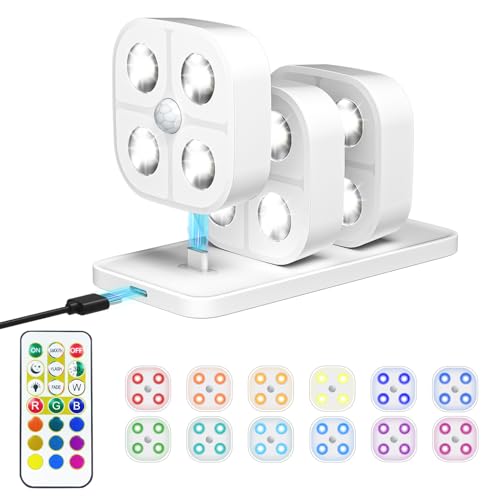 Wireless Step Light Rechargeable Puck Lights with Charging Station, RGB Motion Sensor Puck Light...