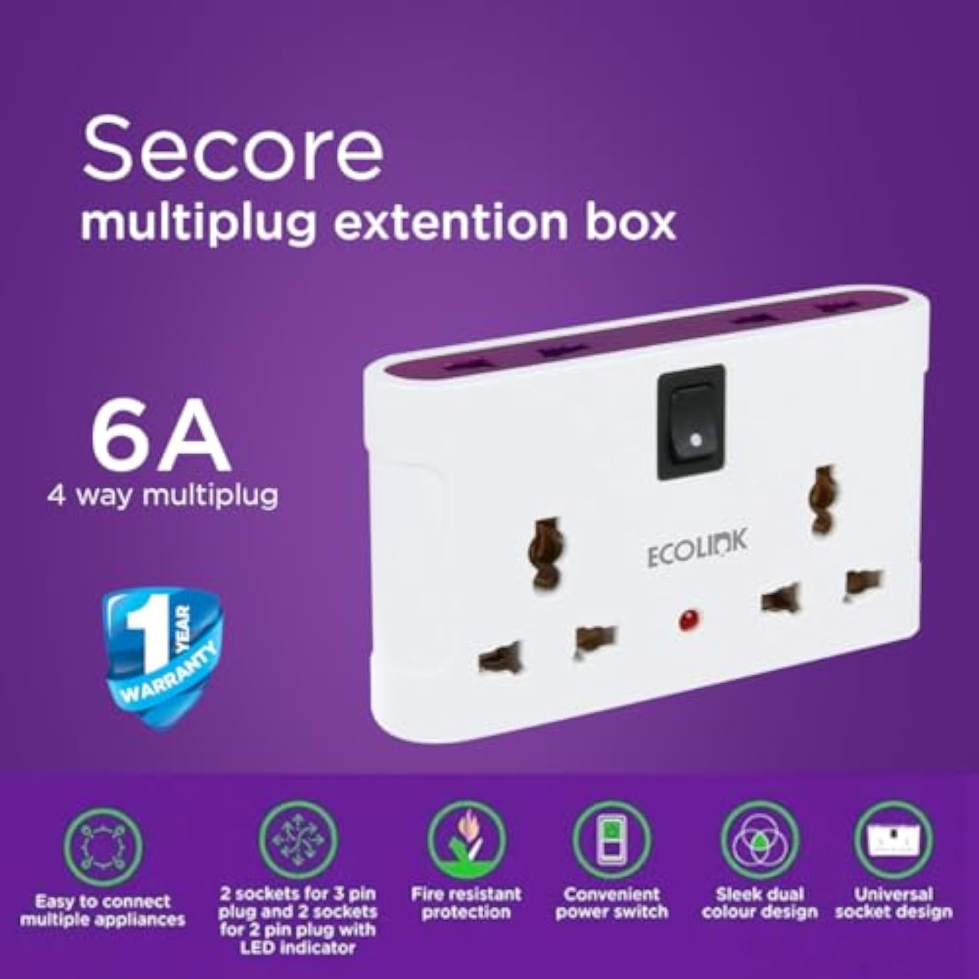 4 Way Multiplug 6A Compact Power Distribution