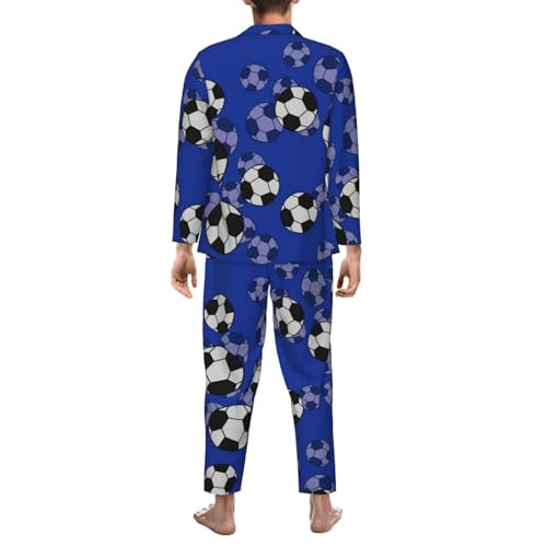Football Pattern Mens Pajamas Set Button Down Sleepwear Set Long Sleeve Loungewear With Pockets2