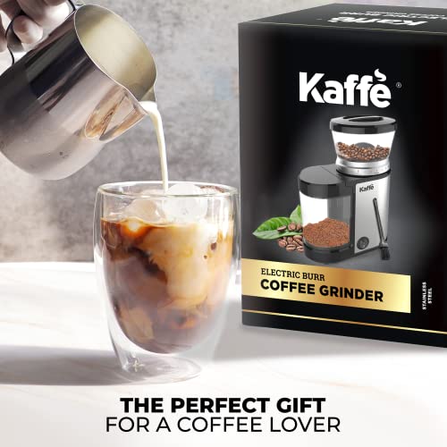 Kaffe Burr Coffee Grinder Electric W/Adjustable Settings For Precision Coffee Bean Grinding (5.5Oz Capacity) Cleaning Brush Included. (Powerful Motor) Stainless Steel #TOP4
