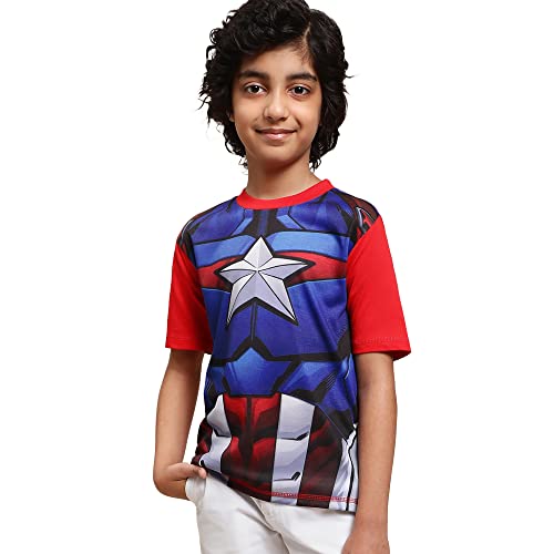 Image of Kidsville Captain America Printed Regular Fit Red Cotton Boy's T-Shirt