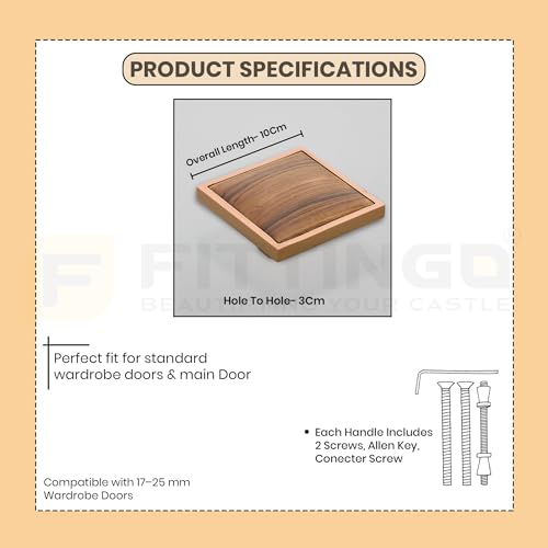 Image of 4 Inch Square Cabinet Handle PVD Rose Gold Wood Finish Aluminium & Wood Pulls for Wardrobe, Kitchen Cabinets, Drawers, Cupboards & Furniture Doors - | Model-1339, Pack of 8 |