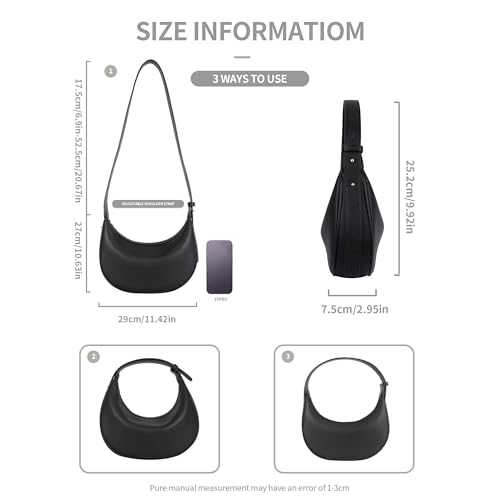Image of Cute shoulder bag Hobo Purses PU Leather Handbag moon bag Adjustable CrossBody Bag with Zipper-white